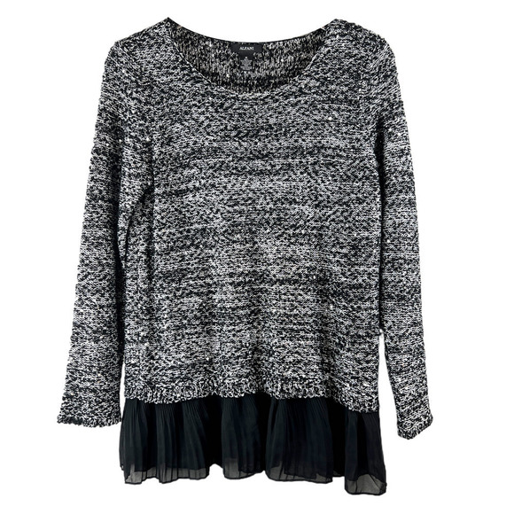 Alfani Layered-Look Sequined Sweater Black & Silver Long Sleeve Women's Size M - Picture 1 of 6